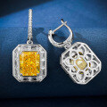 wholesale High Carbon Diamond New 4ct Rectangular Colored Yellow Ice Flower Cut 8*10 Stud Earrings for Europe and America-0-3