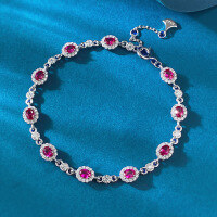 wholesale Metal: 925 Sterling Silver New Zhuozhifan Jewelry 3*4 Oval Row Diamond Bracelet for Women, Chinese Style New Year Adjustable Design-B149 Pigeon Blood Red Bracelet 925 Silver