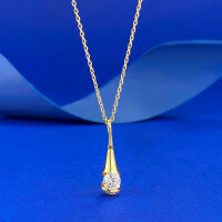 wholesale S925 silver gold-plated fashion versatile drop bottle waistline necklace inlaid with 50 white zircon-N493 Gold Teardrop Necklace>925 Silver