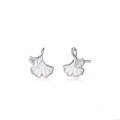 wholesale S925 Sterling Silver Maker's Three-Life Ginkgo Ginkgo Leaf Shell Stud Earrings for Women, High-End Feel Earrings for Valentine's Day or Birthday Gifts-0-4
