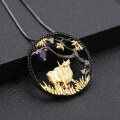 wholesale 925 Silver Designer Chinese Zodiac Ox Pendant with Natural Gemstone Necklace-0-2