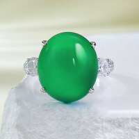 wholesale 925 Sterling Silver Inlaid High Ice Green Chalcedony Elegant Large Cabochon 12*14 Women's Ring-R991 Chrysoprase Ring Size 8