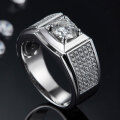 wholesale S925 Sterling Silver Men's Diamond Ring, Simulated Diamond Men's White Gold Ring, Moissanite Ring-0-3