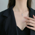 wholesale 925 Sterling Silver Women's Cross Necklace Minimalist Vintage Ins Full Diamond Cross Arrow Pendant Collarbone Chain-0-3