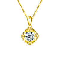 S925 Silver Four-Leaf Clover Necklace with Moissanite Pendant-Four-leaf clover necklace (gold)  1-carat moissanite