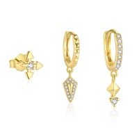 wholesale S925 Sterling Silver Minimalist Zircon Earrings For Women, French-inspired Light Luxury Fashion, Unique European Design-Single three-piece set 925 silver