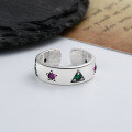 wholesale S925 sterling silver star triangle pink green zirconia open ring edgy fashion punk style finger ring-0-3