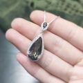 wholesale S925 Sterling Silver Waterdrop Pear-Shaped Gemstone Pendant with Colored Crystal Accents, European and American Fashion Necklace-0-1