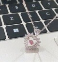 wholesale S925 Sterling Silver Sweetheart Pink Diamond Dainty and Playful Necklace, Fashionable and Sweet Niche Design Gift for Girlfriend-0-5