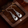 wholesale 925 Sterling Silver Freshwater Pearl Earrings, Light Luxury Advanced Sense Women's Long Earrings, Irish Celtic Knot Ear Accessories-0-0