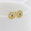 wholesale 18K gold jewelry manufacturer wholesale fashion trendy luxury hollow-out ruby full-cut diamond earrings-0-2