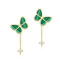 wholesale S925 Sterling Silver with Green Malachite Japanese Korean Sweet Forest Style Butterfly Earrings Women's Valentine's Day Gift-0-5