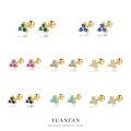 wholesale S925 Sterling Silver Cross-Border Triangle Colorful Zircon Earrings, Geometric Lucky Clover Stackable Mini Earrings-0-0