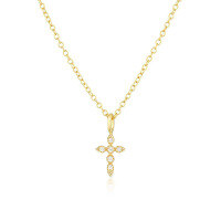 wholesale Metal: Classic Zircon-studded Cross Collarbone Necklace, Hot-selling On Ins, Trendy In Korea's Dongdaemun-Gold