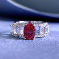 wholesale Metal: S925 Silver Pigeon Blood Red 6*8mm Oval Ring, Fashion Minimalist Luxury Personality Ins Trendy-0-5