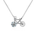 Sterling Silver Bicycle Necklace with Moissanite Pendant for Women-0-3