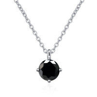 wholesale S925 Sterling Silver Wholesale 1 Carat D Color Moissanite Pendant with Diamond Accents Classic Four-Prong Necklace for Women-1 carat (black moissanite) necklace 925 silver