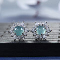 S925 Silver Inlaid Natural Weicui Sunflower Stud Earrings-0-2
