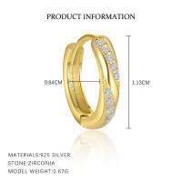 wholesale S925 Sterling Silver Wholesale Square Earrings With Rhinestones, Minimalist And Fashionable-E4675-Gold/Single 925 Silver