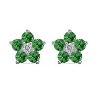 wholesale S925 Sterling Silver Women's Light Luxury New Floral Stud Earrings with Colorful Zirconia Design, Sweet and Fresh Style-White gold with green diamond DY1D0390-SW-WG>925 silver