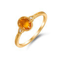 wholesale S925 Sterling Silver Gold-Plated Vintage Oval Amber Branch Carved Zircon Ring-0-0