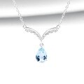 wholesale S925 Sterling Silver Angel Pendant Necklace for Women, Minimalist Design with Blue Aquamarine Gemstone, Luxury Style, New Collection-0-4