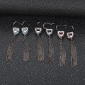 wholesale S925 Silver Black Agate Designer Natural Gemstone Heart Tassel Ear Studs-0-3