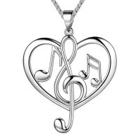 wholesale Metal: 925 Sterling Silver, Euro-American Cross-Border Heart Music Symbol Necklace for Women, Aesthetic Treble Clef Pendant Versatile Collarbone Chain-Single Pendant - Without Chain 925 Silver