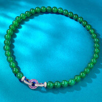 wholesale S925 Silver New Live Streaming Pendant Necklace Inlaid with 100mm Green Chalcedony Agate Beads for Women, New Chinese Style, Available for Dropshipping-N362 Chrysoprase Necklace 925 Silver