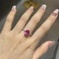 wholesale S925 sterling silver same as Xiaohongshu women's wholesale ring with lab-grown ruby oval 8*10mm classic style ring-0-3