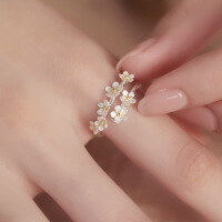 wholesale S925 Sterling Silver French Retro Palace Style Three-Dimensional Flower Iris Ring Two-Tone Vintage Medieval Open Ring-Small flowers - gold and silver contrast Adjustable opening