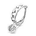 wholesale S925 Sterling Silver Chain-Link Hollow-Out Chinese Character "Fu" Pendant Ring, Retro Ethnic Style Creative Fashion Index Finger Ring-0-4