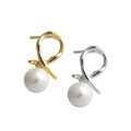 wholesale S925 Sterling Silver EA321 Japanese Korean Style Student Earrings, Versatile Minimalist Knot Design with Pearl Shell Beads-0-4