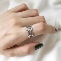 wholesale 925 Silver Vintage Minimalist Distressed Small Dense Leaf Ring for Women, Money-Attracting Olive Leaf Open Adjustable Ring-0-3