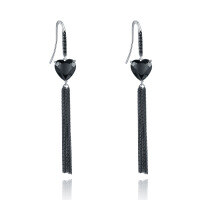 wholesale S925 Silver Black Agate Designer Natural Gemstone Heart Tassel Ear Studs-Black agate earrings
