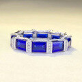 wholesale S925 Silver New Royal Blue Simulated Square Row Diamond Ring Fashion Versatile European and American Best-Seller-0-0