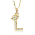 Gold-Plated Copper Crown Zircon Quartz Letter Pendant Necklace-0-15
