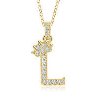 Gold-Plated Copper Crown Zircon Quartz Letter Pendant Necklace-Letter necklace L