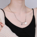 wholesale S925 Sterling Silver Vintage Multi-Element Collarbone Chain with Interlocking Round Pendant, Hollow Heart, and Five-Pointed Star Accessory Necklace-0-2