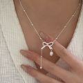 wholesale S925 Sterling Silver Bow Necklace for Women, Korean New Design High-End Baroque Pearl Collarbone Chain-0-2