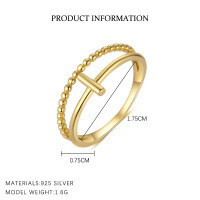 wholesale S925 Sterling Silver Geometric Open Cross Ring With Inlaid Zircons For Women-K2057-Gold/Size 7 Adjustable opening