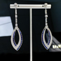 wholesale Metal blue contrasting design fashion long tassel hollow earrings for women, new European and American style-0-5