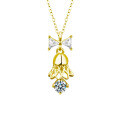 Sterling Silver Moissanite Bell Necklace with Bow Pendant-0-5