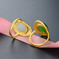 wholesale S925 Sterling Silver Sand Gold Gemstone Ring for Women, Adjustable Opening Light Luxury Fashionable Personality Inlaid with Hetian Jade Jasper Ring for Index Finger-0-2