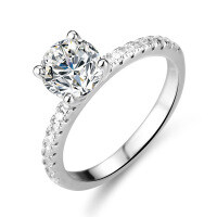 925 Sterling Silver Four-Prong Moissanite Ring, 1 Carat Women's Classic Open Wedding Band-2 carats (moissanite)  13 yards