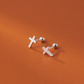 wholesale S925 Sterling Silver Earrings for Women, Personalized and Elegant Full Diamond Cross Threaded Ear Jewelry G9425-0-4