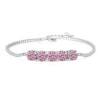 Sterling Silver Cross-Border Four-Prong Moissanite Bracelet-5ct pink moissanite