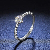 Silver Moissanite Ring Four Prong Sparkling Diamond-50 points (set with eight hearts and eight arrows zircon)  16 yards