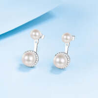 wholesale Metal material new commuting silver pin freshwater pearl earrings studs European and American round luxury high-end earrings wholesale-25.2 points / 6-7, 8-9mm 925 silver