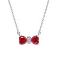 wholesale 925 Sterling Silver Double Heart Shaped Lucky Stone Zircon Pendant Bow Necklace for Women Small Collarbone Chain Ins Wholesale-0-11